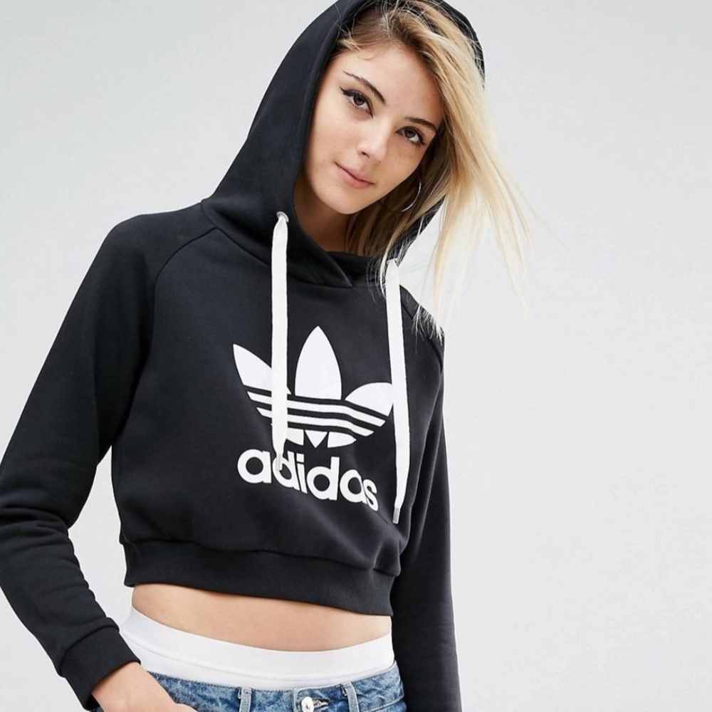 Adidas Black Cropped Graphic Hoodie